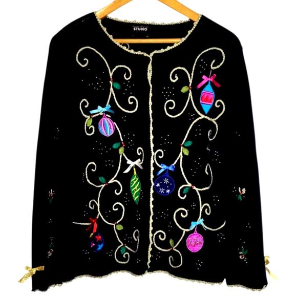 Vintage Studio Joy Women's Full Button Embellished Winter Christmas Sweater S - Picture 1 of 4